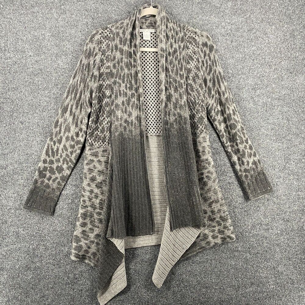 Alberto Makali Cardigan Womens S Gray Leopard Wool Blend Open Front Cottage Boho